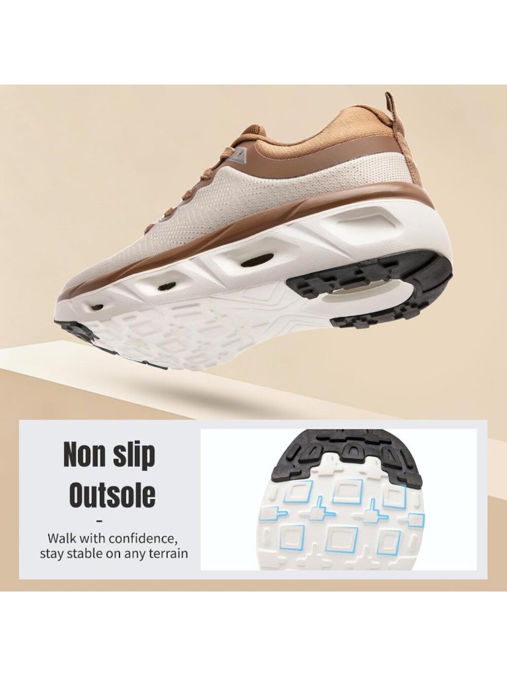 Women's Beige Khaki Comfortable Cushioning Non Slip Work Fashion Walking Sneaker - Picture 3 of 6